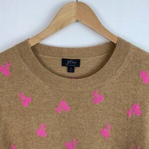 J.Crew S Cashmere Sweater Tan & Pink Cherries Intarsia Neon